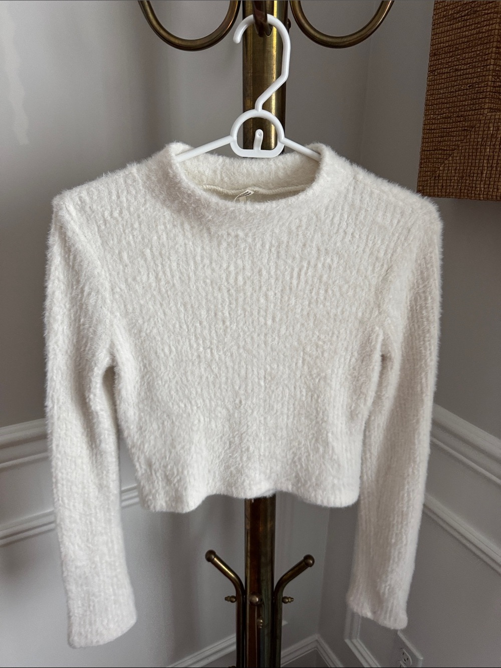 Anthropologie Cream Fuzzy Crewneck Sweater